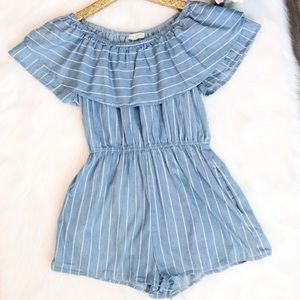 Blue and whites striped off the shoulder romper